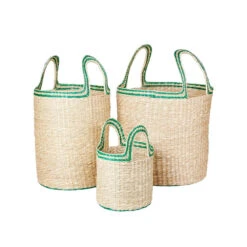 Broste Copenhagen Set Of 3 Lykke Baskets In Green