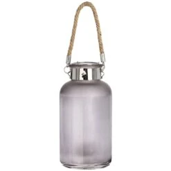 Hill Interiors LED Frosted Grey Glass Lantern With Rope Detail