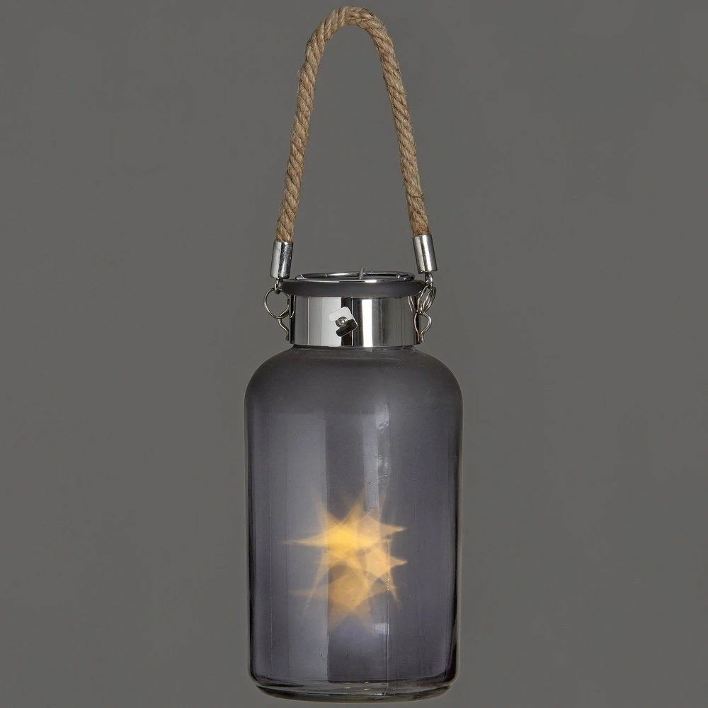 Hill Interiors LED Frosted Grey Glass Lantern With Rope Detail 2 Hill Interiors LED Frosted Grey Glass Lantern With Rope Detail - Image 2