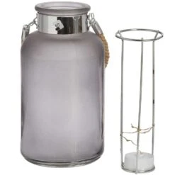Hill Interiors LED Frosted Grey Glass Lantern With Rope Detail 7 Hill Interiors LED Frosted Grey Glass Lantern With Rope Detail -Best Home Decor Store 17201 b