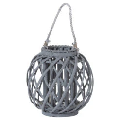 Hill Interiors Wicker Basket Lantern In Grey
