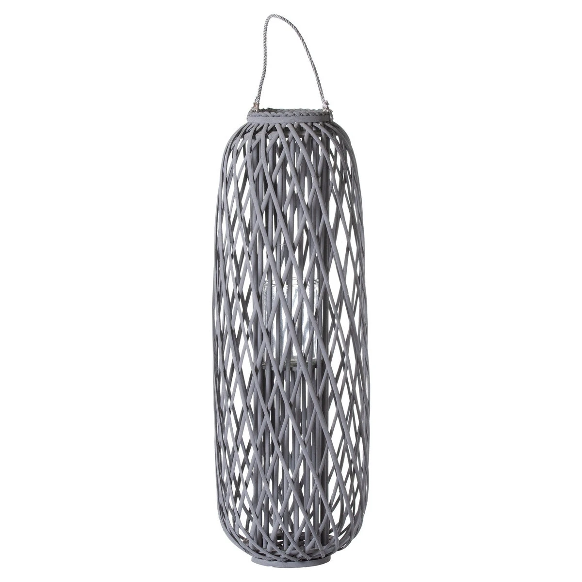 Hill Interiors Standing Wicker Lantern In Grey 2 Hill Interiors Standing Wicker Lantern In Grey - Image 2