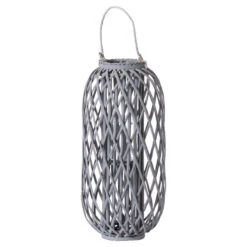 Hill Interiors Standing Wicker Lantern In Grey