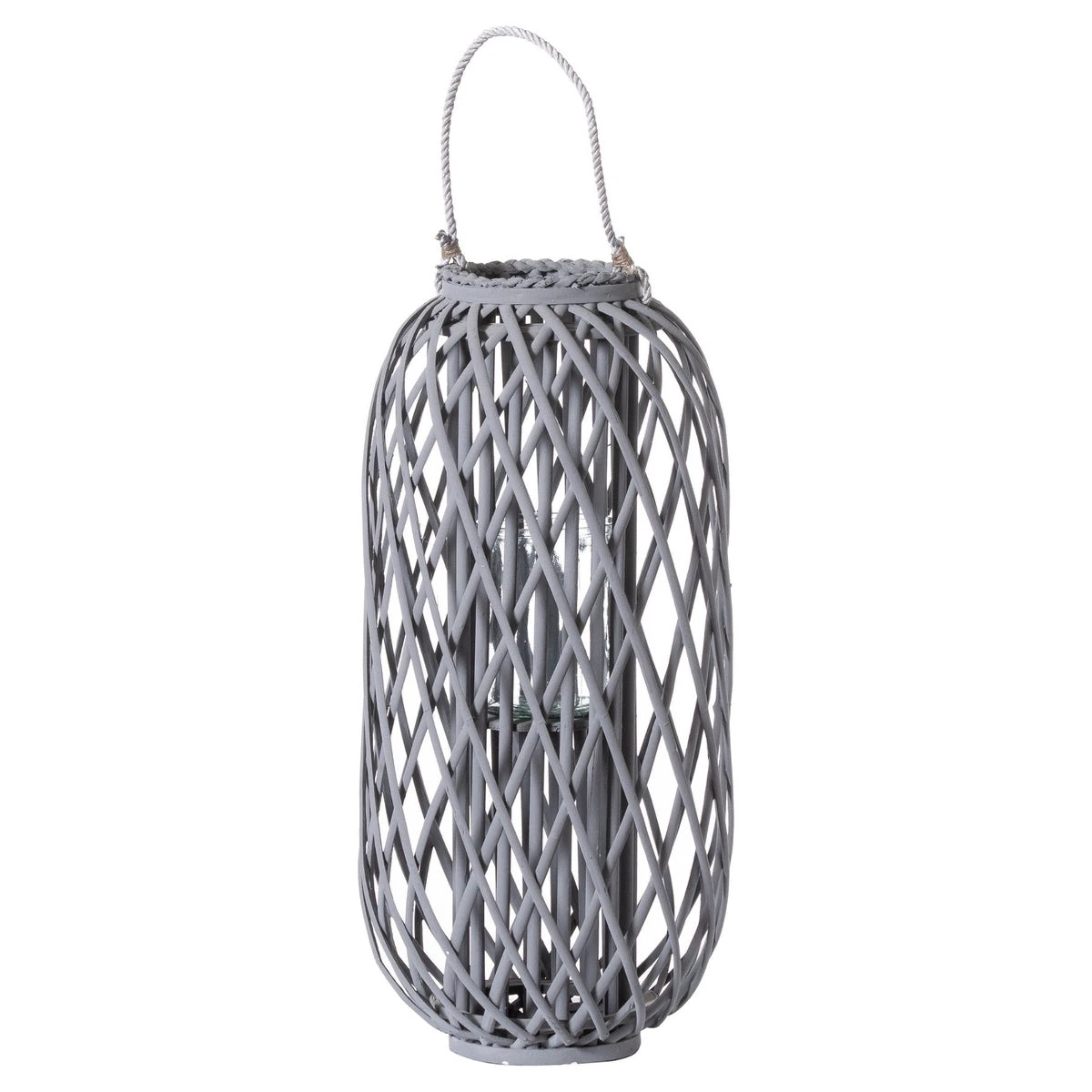Hill Interiors Standing Wicker Lantern In Grey 1 Hill Interiors Standing Wicker Lantern In Grey