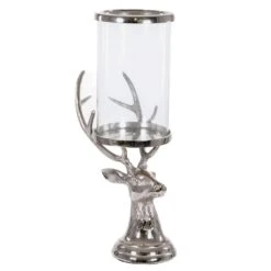 Hill Interiors Stag Candle Hurricane Lantern In Silver