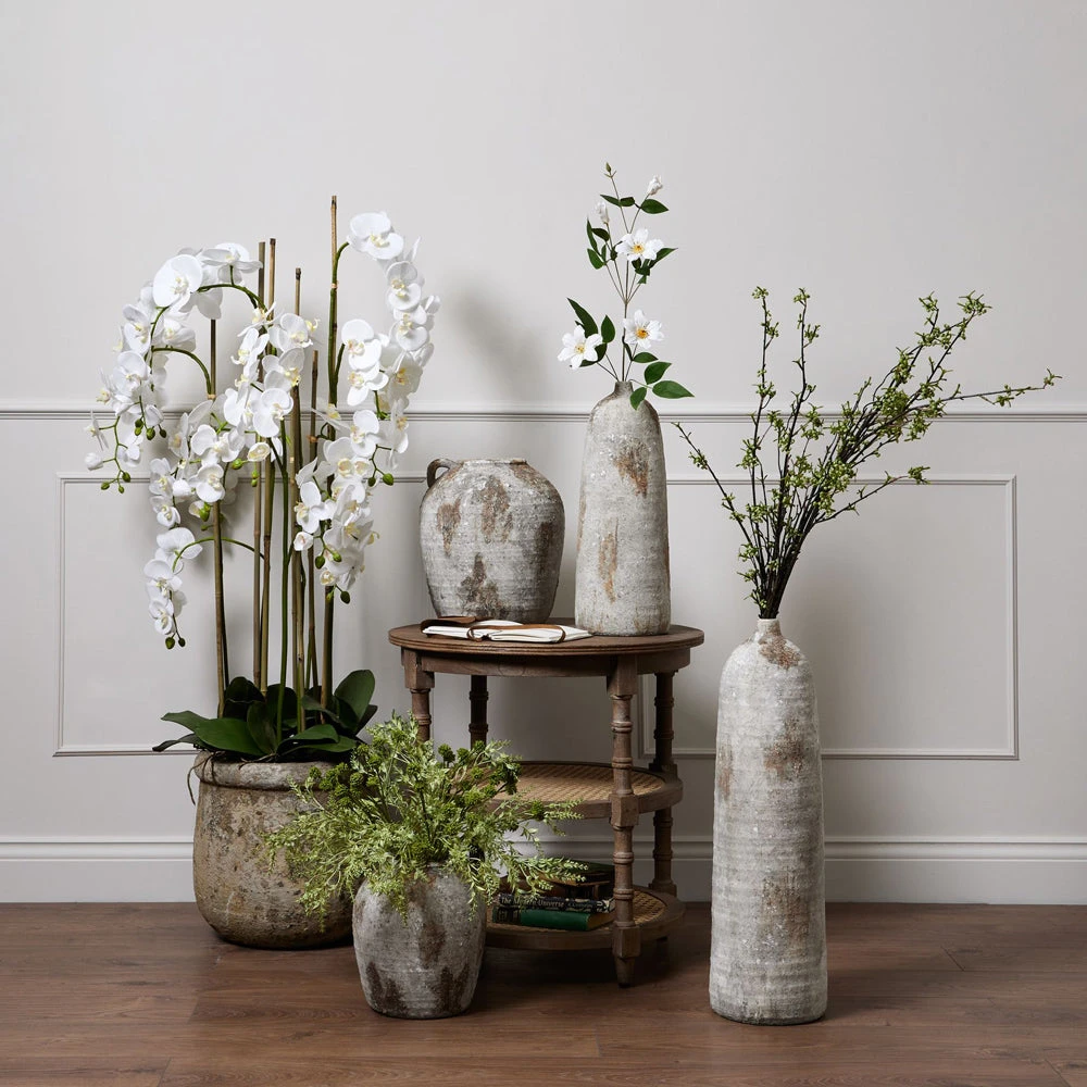 Hill Interiors Large White Orchid In Antique Stone Pot 2 Hill Interiors Large White Orchid In Antique Stone Pot - Image 2