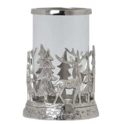 Hill Interiors Stag Scene Hurricane Lantern In Silver