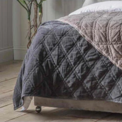 Gallery Interiors Quilted Diamond Blanket Bedspread In Charcoal -Best Home Decor Store 5059413137808 2