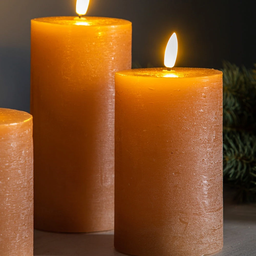 Gallery Interiors Set Of 3 LED Candle In Rustic Amber 3 Gallery Interiors Set Of 3 LED Candle In Rustic Amber - Image 3