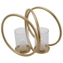 Premier® Olivia's Boutique Hotel Collection - Abi Medium Double Gold And Clear Candle Holder -Best Home Decor Store 5505908 02