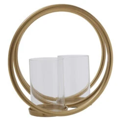 Premier® Olivia's Boutique Hotel Collection - Abi Medium Double Gold And Clear Candle Holder -Best Home Decor Store 5505908 05