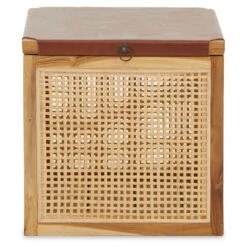 Premier® Olivia's Katherine Box In Teak Wood Natural Rattan & Antique Brown Leather