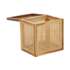 Premier® Olivia's Katherine Box In Teak Wood Natural Rattan & Antique Brown Leather -Best Home Decor Store 5528415 0200