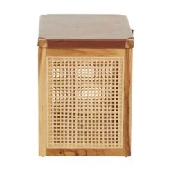 Premier® Olivia's Katherine Box In Teak Wood Natural Rattan & Antique Brown Leather -Best Home Decor Store 5528415 0300