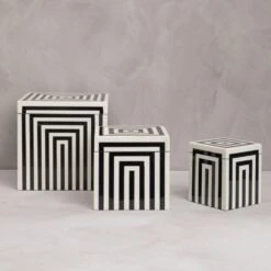 Premier® Olivia's Donall Small Square Striped Trinket Box In Black & White -Best Home Decor Store 5550105 liv 01