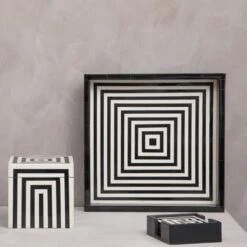 Premier® Olivia's Donall Small Square Striped Trinket Box In Black & White -Best Home Decor Store 5550105 liv 02