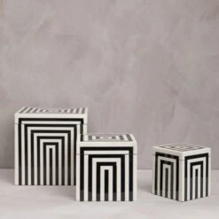 Premier® Olivia's Donall Medium Square Striped Trinket Box In Black & White -Best Home Decor Store 5550106 liv 01