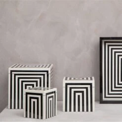 Premier® Olivia's Donall Medium Square Striped Trinket Box In Black & White -Best Home Decor Store 5550106 liv 03