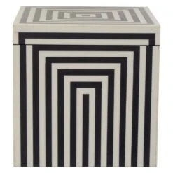 Premier® Olivia's Donall Large Square Striped Trinket Box In Black & White -Best Home Decor Store 5550107 0200