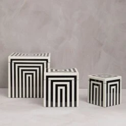 Premier® Olivia's Donall Large Square Striped Trinket Box In Black & White -Best Home Decor Store 5550107 liv 01