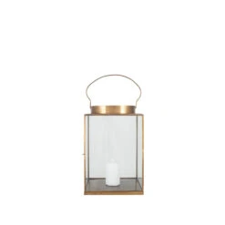 Olivia's Rosie Large Square Lantern In Antique Brass Metal And Glass