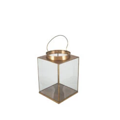 Olivia's Rosie Large Square Lantern In Antique Brass Metal And Glass -Best Home Decor Store 70 629 AB L zz 009