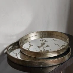 Libra Interiors Set Of 2 Vienna Blossom Trays Antique Gold -Best Home Decor Store 701109 2