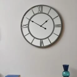 Libra Interiors Framed Beaded Mirrored Round Wall Clock In Grey -Best Home Decor Store 702378 1