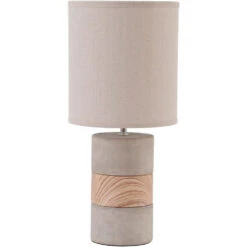 Concrete And Wood Table Lamp With Natural Shade E14 40W | Outlet