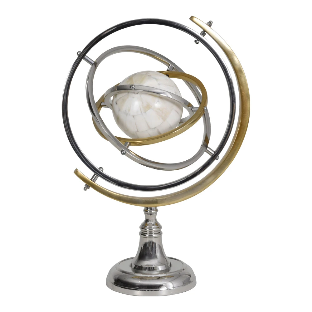 Libra Interiors Colley Stainless Steel Armilliary Sculpture With Bone Globe 1 Libra Interiors Colley Stainless Steel Armilliary Sculpture With Bone Globe