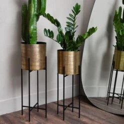 Libra Interiors Set Of 2 Clyde Floor Standing Planters Brass -Best Home Decor Store 704259 2