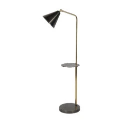 Libra Interiors Amelie Brushed Floor Lamp With Table In Satin Grey & Brass