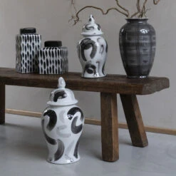 Libra Interiors Vertical Stripes Square Jar In Black And White -Best Home Decor Store 704852 463