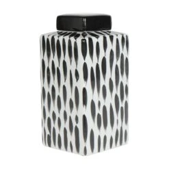 Libra Interiors Vertical Stripes Square Jar In Black And White -Best Home Decor Store 704853 467