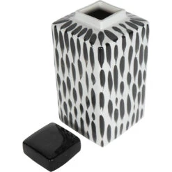 Libra Interiors Vertical Stripes Square Jar In Black And White -Best Home Decor Store 704853 468
