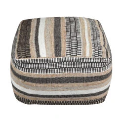 Libra Interiors Yeru Hand Woven Rug In Natural Ivory & Linen 55x55x35cm