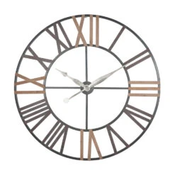 Olivia's Antique Grey Metal And Wood Round Wall Clock