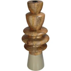 Libra Interiors Wooden Candle Stick In Beige -Best Home Decor Store 902360