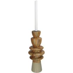 Libra Interiors Wooden Candle Stick In Beige -Best Home Decor Store 902360 A
