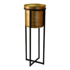 Ivyline Calla Tall Planter Stand In Black & Antique Gold