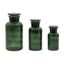 Gallery Interiors Set Of 3 Apothecary Jars In Green