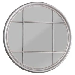 Gallery Interiors Eccleston Window Pane Round Mirror In Silver